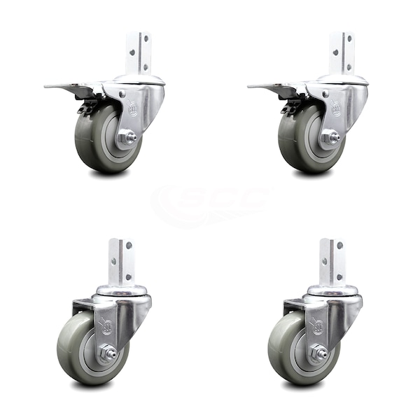 Service Caster 3 Inch Gray Poly Swivel 3/4 Inch Square Stem Caster Total Lock Brakes SCC, 2PK SCC-SQTTL20S314-PPUB-GRY-34-2-S-2 - main